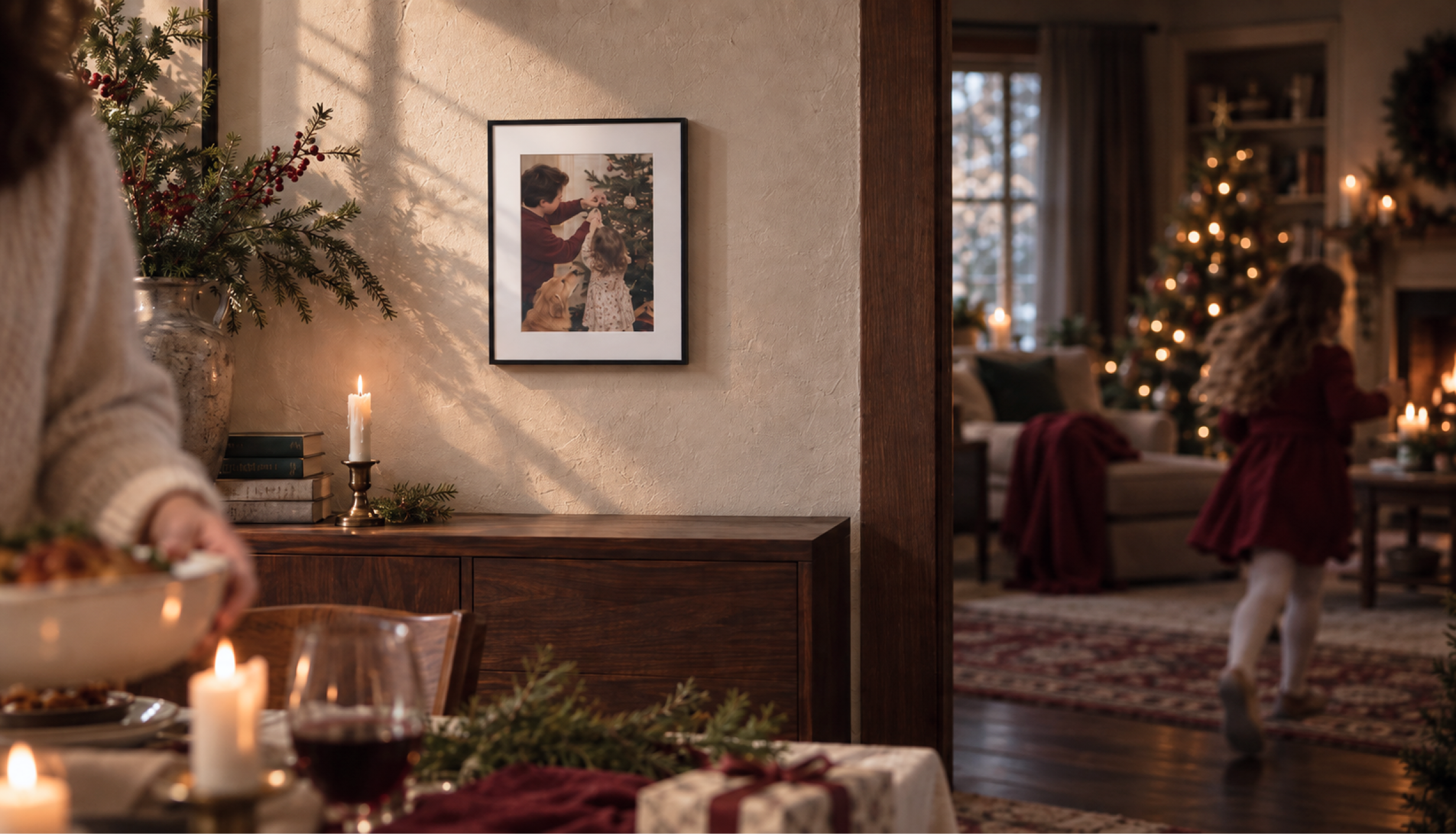 A BLOOMIN8 canvas in a warm family home decorated for Christmas