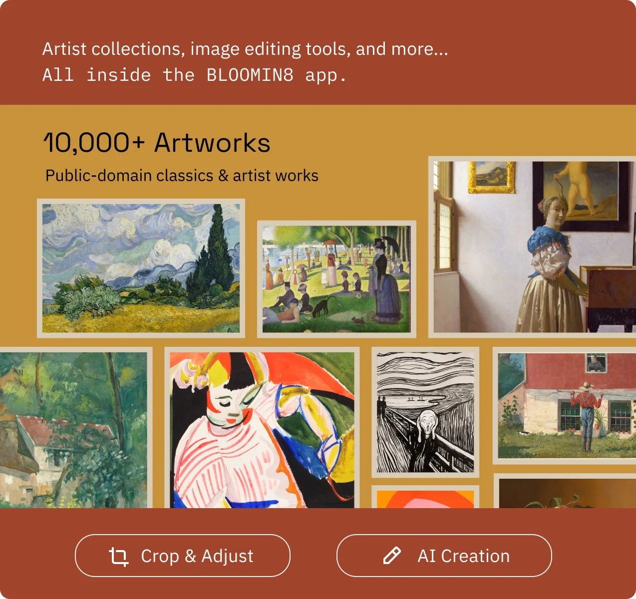 10,000+ artworks with in-app editing and AI creation
